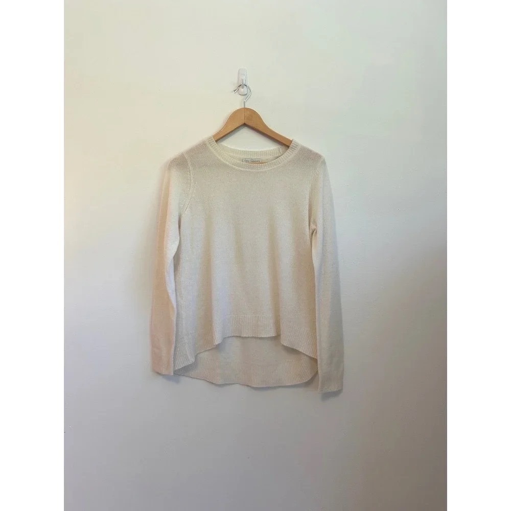 Oats Cashmere Debra Hayburn Cream 100% Cashmere High-Low Sweater | Size Small